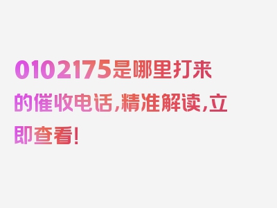 0102175是哪里打来的催收电话，精准解读，立即查看！