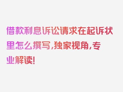 借款利息诉讼请求在起诉状里怎么撰写，独家视角，专业解读！