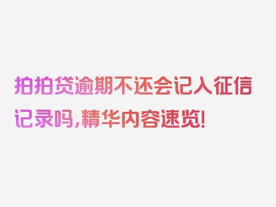 拍拍贷逾期不还会记入征信记录吗，精华内容速览！