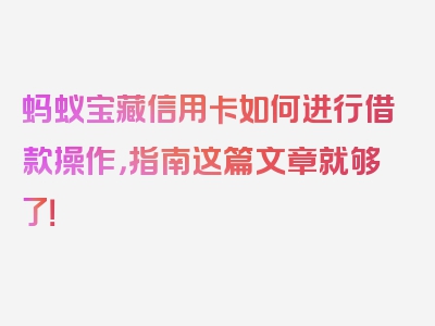 蚂蚁宝藏信用卡如何进行借款操作，指南这篇文章就够了！