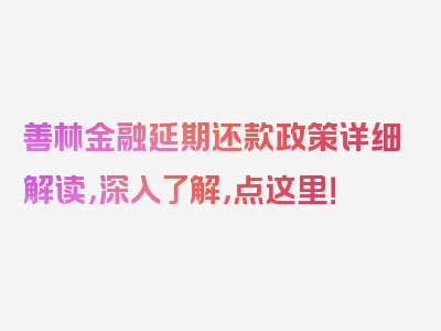 善林金融延期还款政策详细解读，深入了解，点这里！