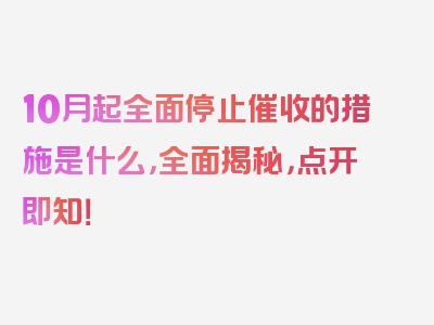 10月起全面停止催收的措施是什么，全面揭秘，点开即知！