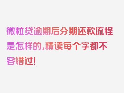 微粒贷逾期后分期还款流程是怎样的，精读每个字都不容错过！