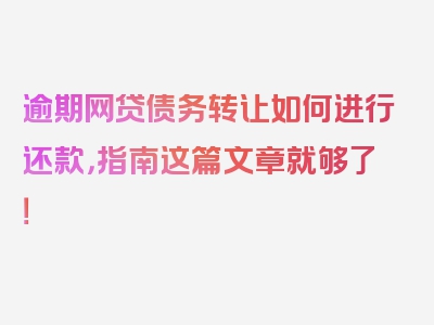 逾期网贷债务转让如何进行还款，指南这篇文章就够了！