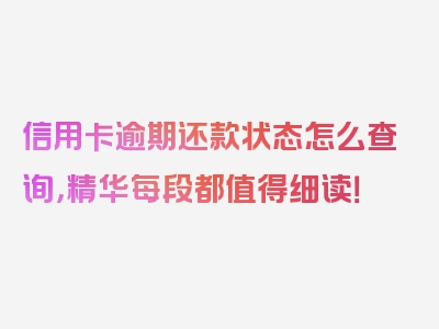 信用卡逾期还款状态怎么查询，精华每段都值得细读！