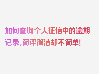 如何查询个人征信中的逾期记录，简评简洁却不简单！