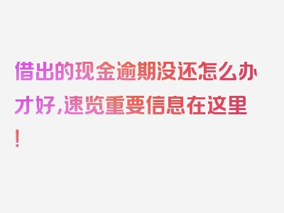 借出的现金逾期没还怎么办才好，速览重要信息在这里！