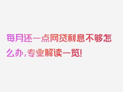 每月还一点网贷利息不够怎么办，专业解读一览！