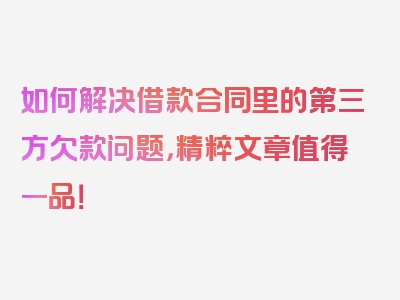 如何解决借款合同里的第三方欠款问题，精粹文章值得一品！