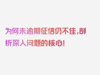 为何未逾期征信仍不佳，剖析深入问题的核心！