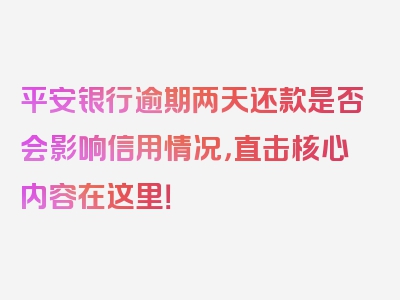 平安银行逾期两天还款是否会影响信用情况，直击核心内容在这里！