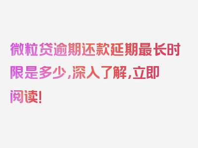 微粒贷逾期还款延期最长时限是多少，深入了解，立即阅读！