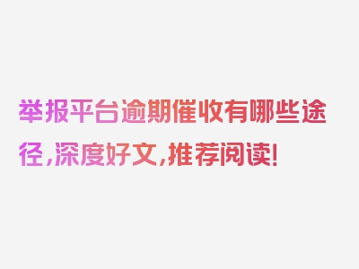 举报平台逾期催收有哪些途径，深度好文，推荐阅读！