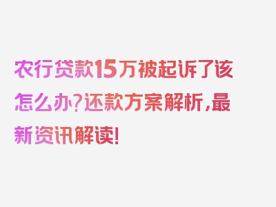 农行贷款15万被起诉了该怎么办?还款方案解析，最新资讯解读！