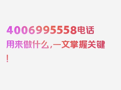 4006995558电话用来做什么，一文掌握关键！