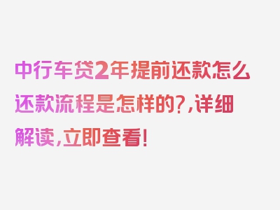 中行车贷2年提前还款怎么还款流程是怎样的?，详细解读，立即查看！