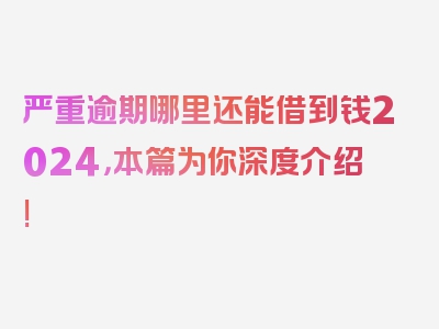 严重逾期哪里还能借到钱2024，本篇为你深度介绍!