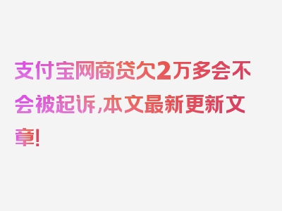 支付宝网商贷欠2万多会不会被起诉,本文最新更新文章！