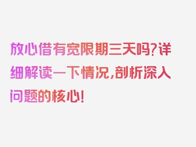 放心借有宽限期三天吗?详细解读一下情况，剖析深入问题的核心！