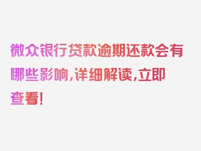 微众银行贷款逾期还款会有哪些影响，详细解读，立即查看！