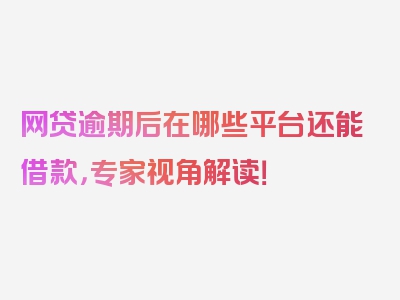 网贷逾期后在哪些平台还能借款，专家视角解读！