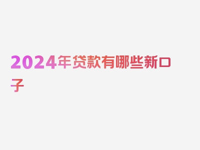 2024年贷款有哪些新口子