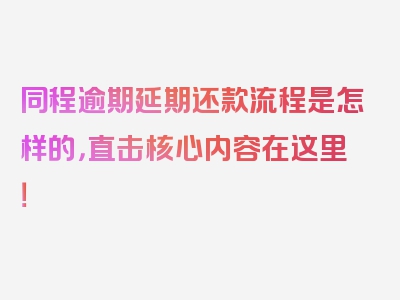 同程逾期延期还款流程是怎样的，直击核心内容在这里！