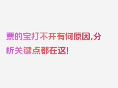 票的宝打不开有何原因，分析关键点都在这！