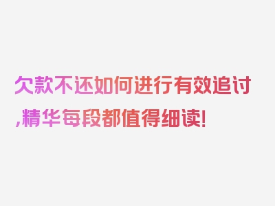 欠款不还如何进行有效追讨，精华每段都值得细读！