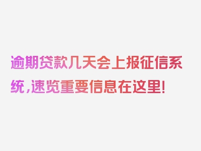 逾期贷款几天会上报征信系统，速览重要信息在这里！