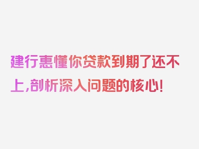 建行惠懂你贷款到期了还不上，剖析深入问题的核心！