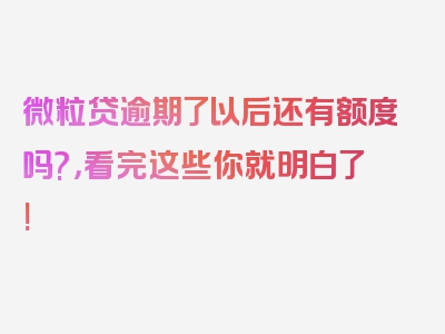 微粒贷逾期了以后还有额度吗?，看完这些你就明白了!