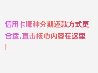 信用卡哪种分期还款方式更合适，直击核心内容在这里！