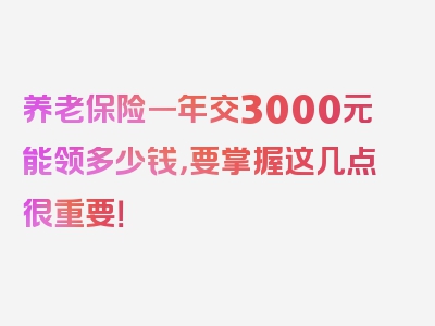 养老保险一年交3000元能领多少钱，要掌握这几点很重要！