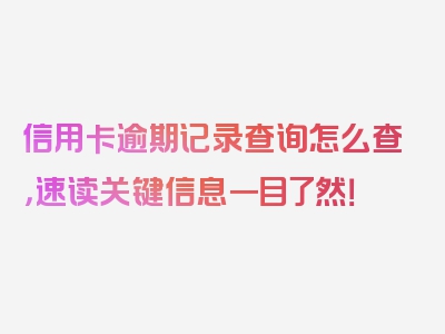 信用卡逾期记录查询怎么查，速读关键信息一目了然！