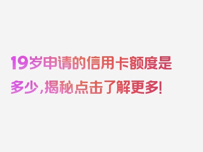 19岁申请的信用卡额度是多少，揭秘点击了解更多！