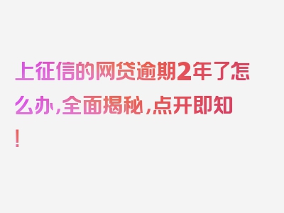 上征信的网贷逾期2年了怎么办，全面揭秘，点开即知！