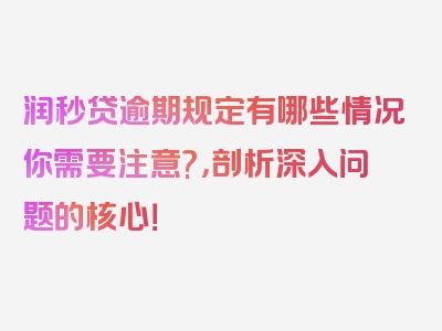 润秒贷逾期规定有哪些情况你需要注意?，剖析深入问题的核心！