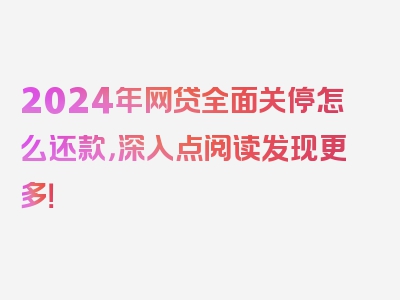 2024年网贷全面关停怎么还款，深入点阅读发现更多！