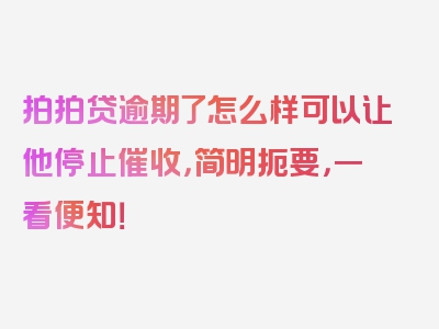 拍拍贷逾期了怎么样可以让他停止催收，简明扼要，一看便知！