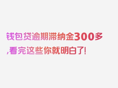 钱包贷逾期滞纳金300多，看完这些你就明白了!