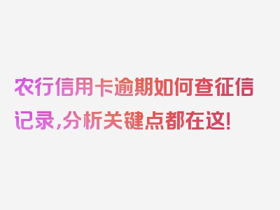 农行信用卡逾期如何查征信记录，分析关键点都在这！