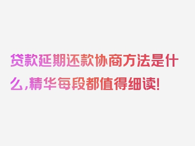 贷款延期还款协商方法是什么，精华每段都值得细读！