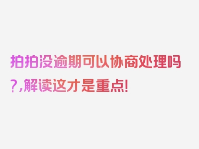 拍拍没逾期可以协商处理吗?，解读这才是重点！