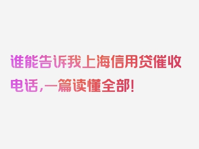 谁能告诉我上海信用贷催收电话，一篇读懂全部！