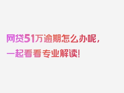 网贷51万逾期怎么办呢，一起看看专业解读!