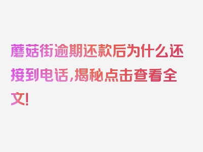 蘑菇街逾期还款后为什么还接到电话，揭秘点击查看全文！