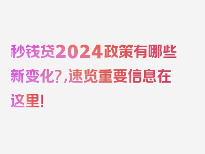 秒钱贷2024政策有哪些新变化?，速览重要信息在这里！