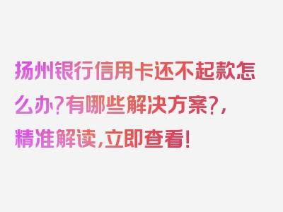 扬州银行信用卡还不起款怎么办?有哪些解决方案?，精准解读，立即查看！