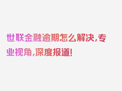 世联金融逾期怎么解决，专业视角，深度报道！